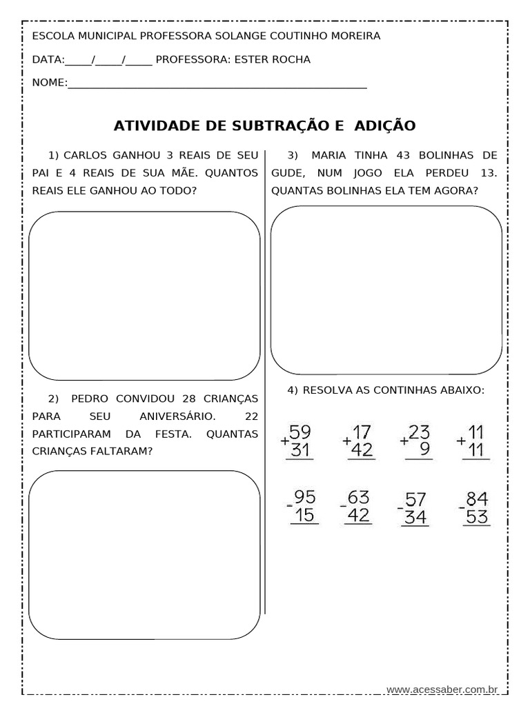Atividades de Adição e Subtração 1º Ano | PDF