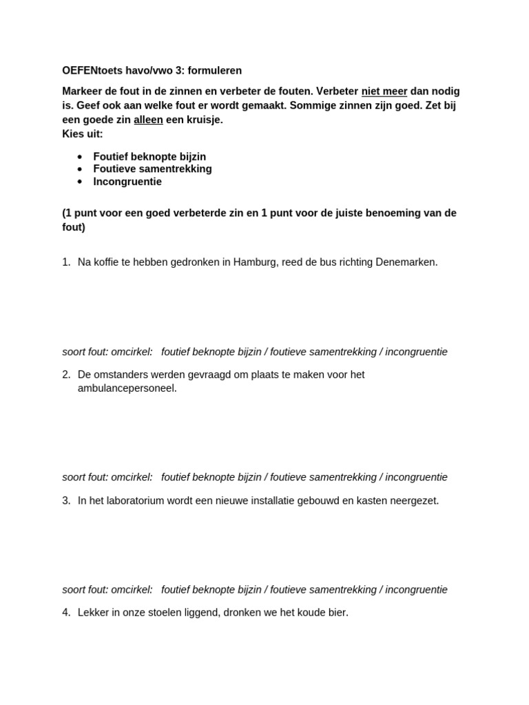 2024-2025 3A en 3B Toets 3 Formuleren Oefentoets | PDF