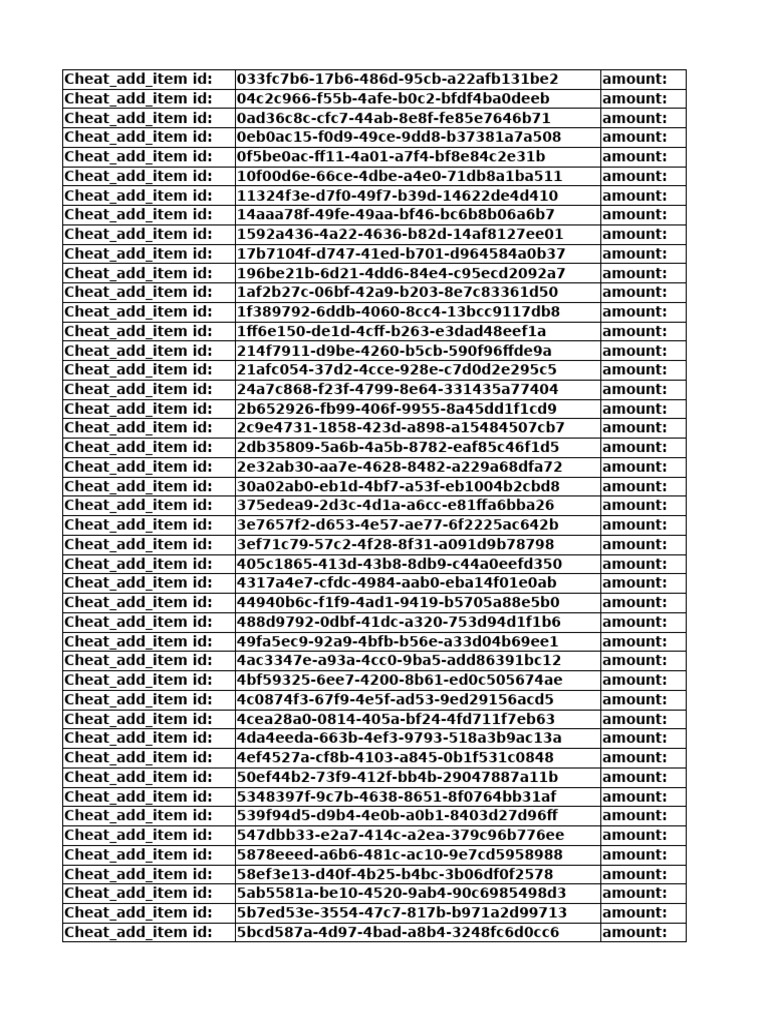 Cheat Item IDs and Amounts List | PDF