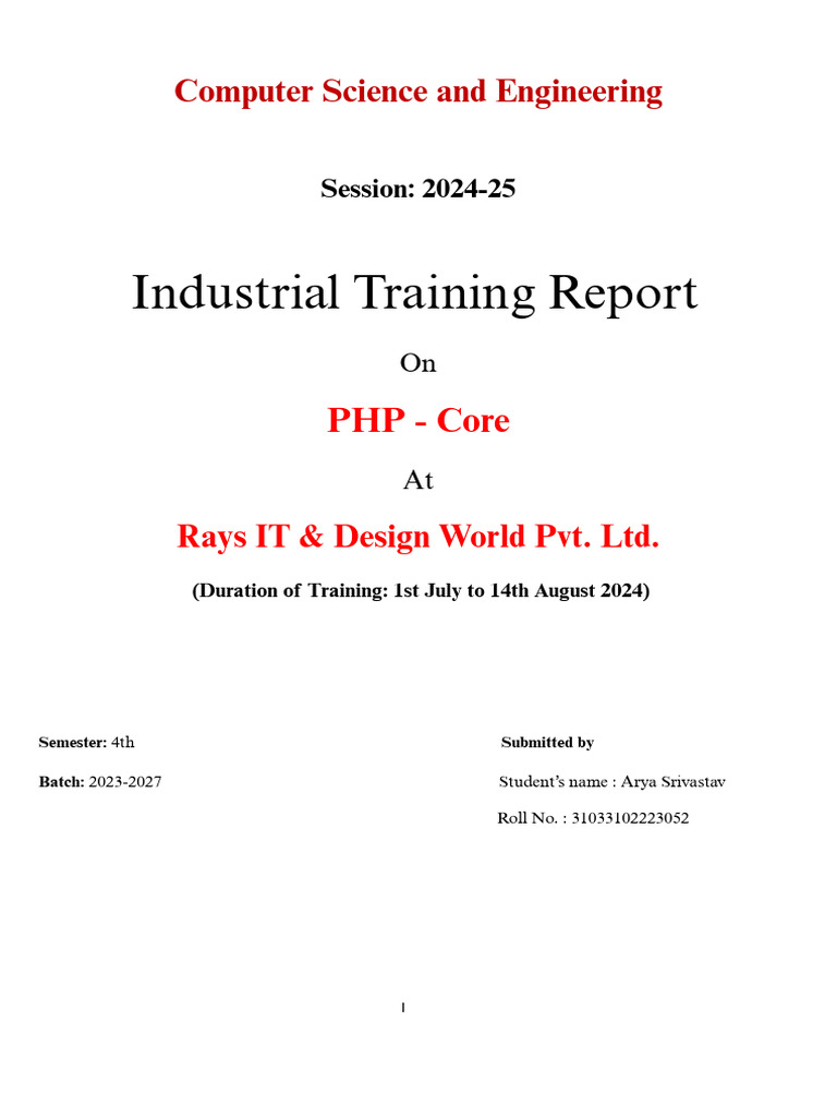 PHP Core Industrial Training Report | PDF