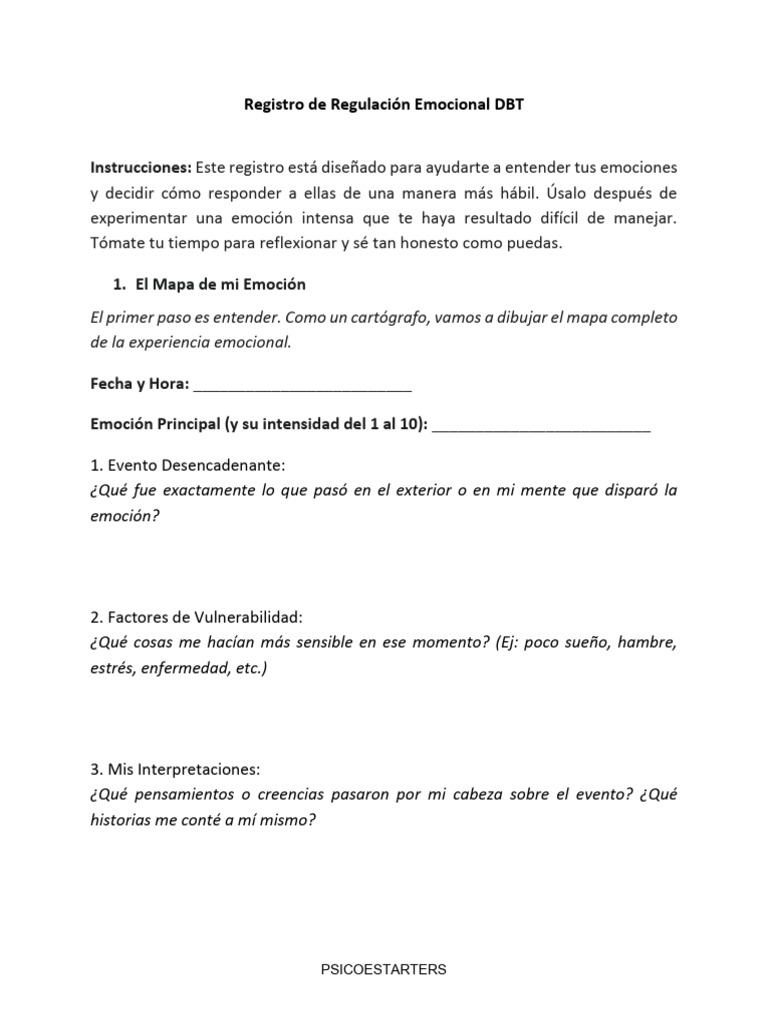 Registro de Regulación Emocional DBT | PDF | Las emociones ...