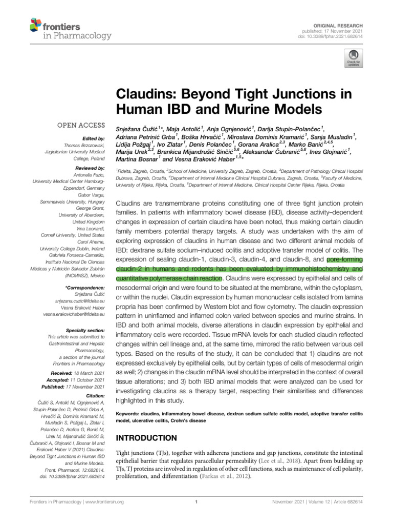 Claudins in IBD: Human and Murine Insights | PDF | Inflammatory Bowel ...