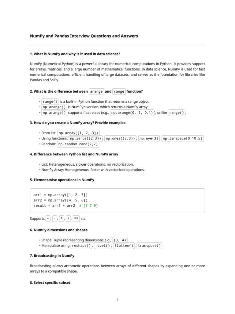 NumPy and Pandas Interview Q&A | PDF | Applied Mathematics | Computer ...