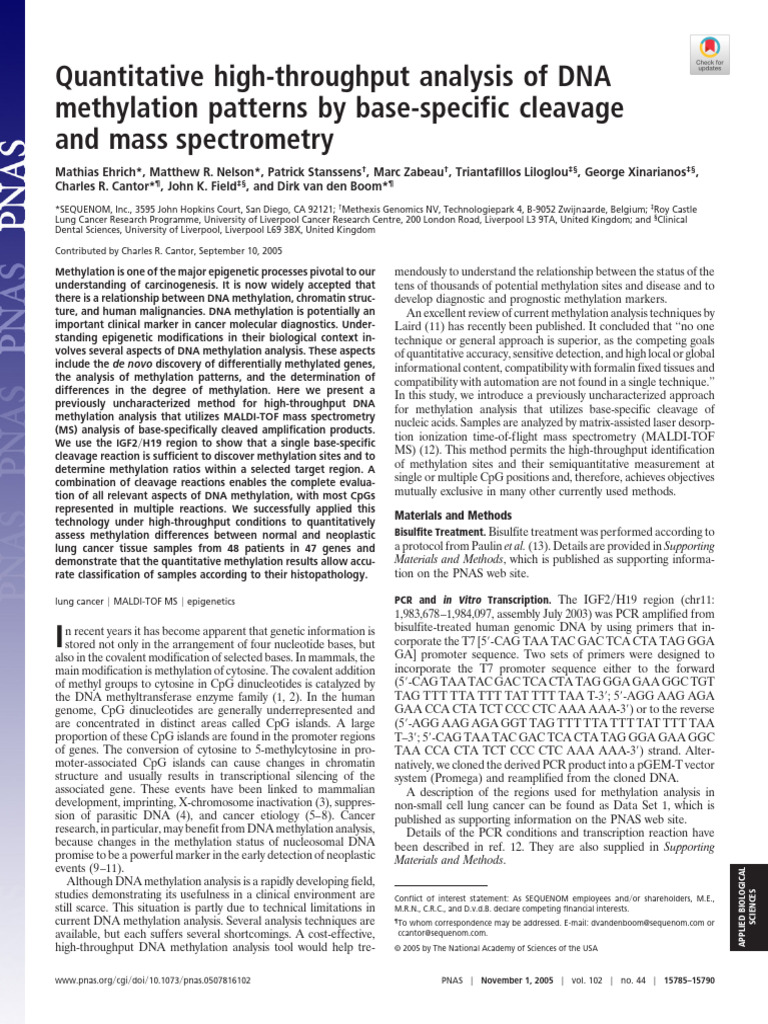 (2005) Quantitative High-Throughput Analysis of DNA Methylation ...