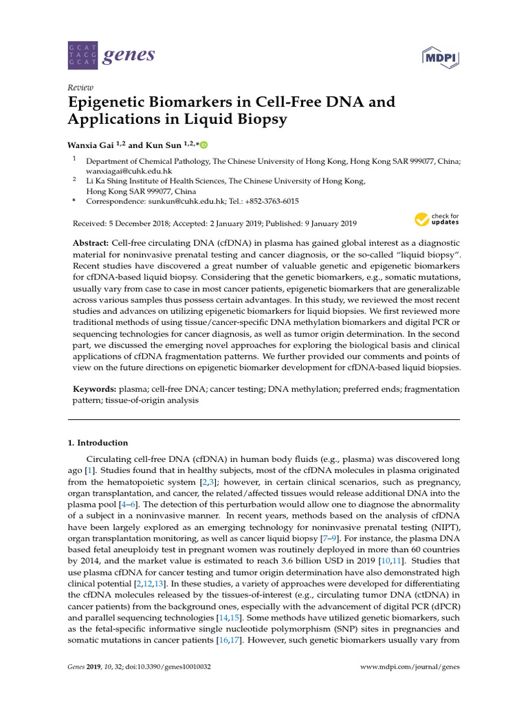 Epigenetic Biomarkers in Liquid Biopsy | PDF | Dna Methylation | Biomarker