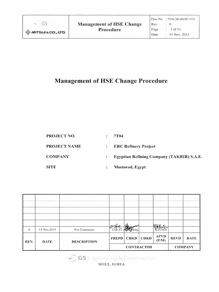 HSE Change Management Procedure Guide | PDF | Risk | Safety