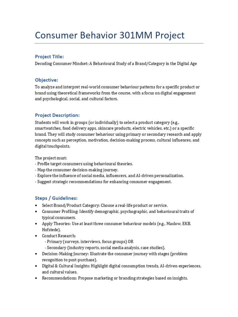 Consumer Behavior Project Guidelines | PDF | Consumer Behaviour | Behavior