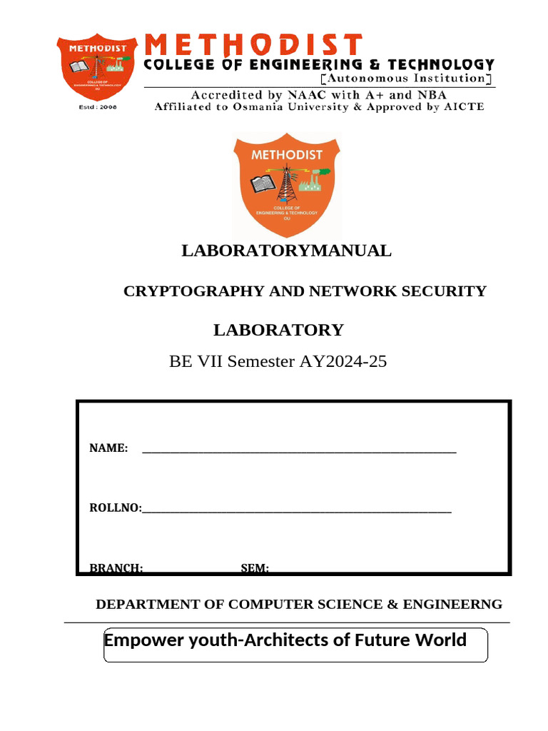 BE VII Sem Cse - Cns Lab Manual | PDF | Key (Cryptography) | Encryption