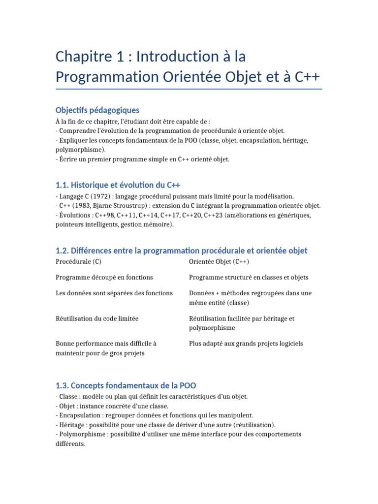 Introduction à la POO en C++ | PDF | C ++ | Programmation orientée objet