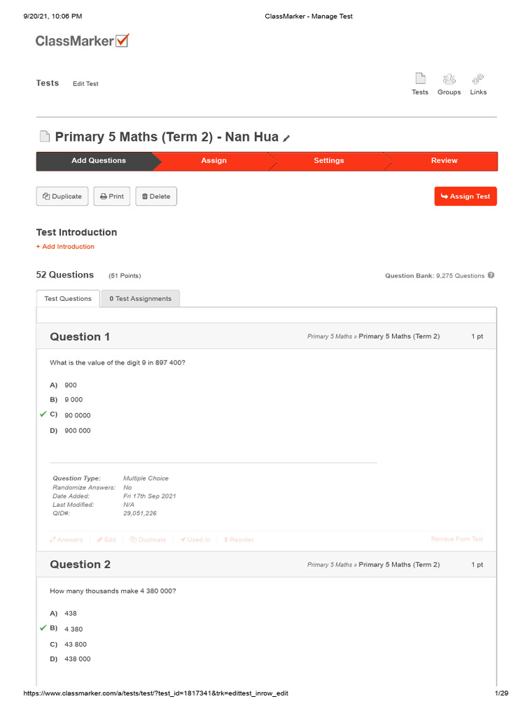 Primary 5 Maths Term 2 Test Questions | PDF | Multiple Choice | Mathematics