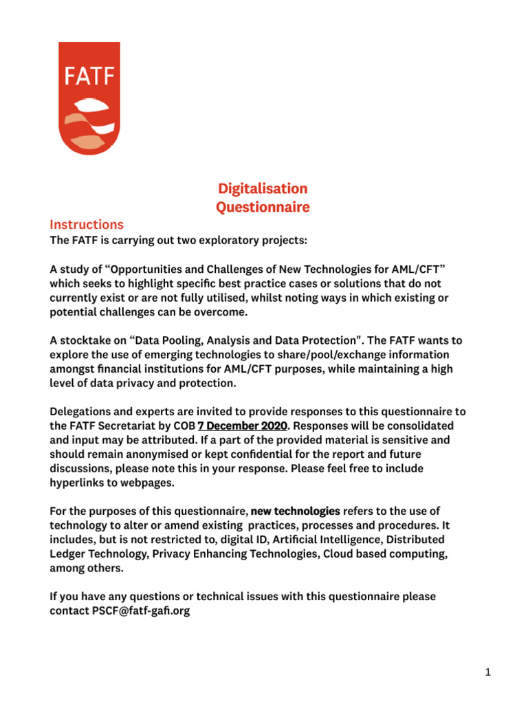 Digital Transformation Questionnaire for AML/CFT | PDF | Banks | Analytics