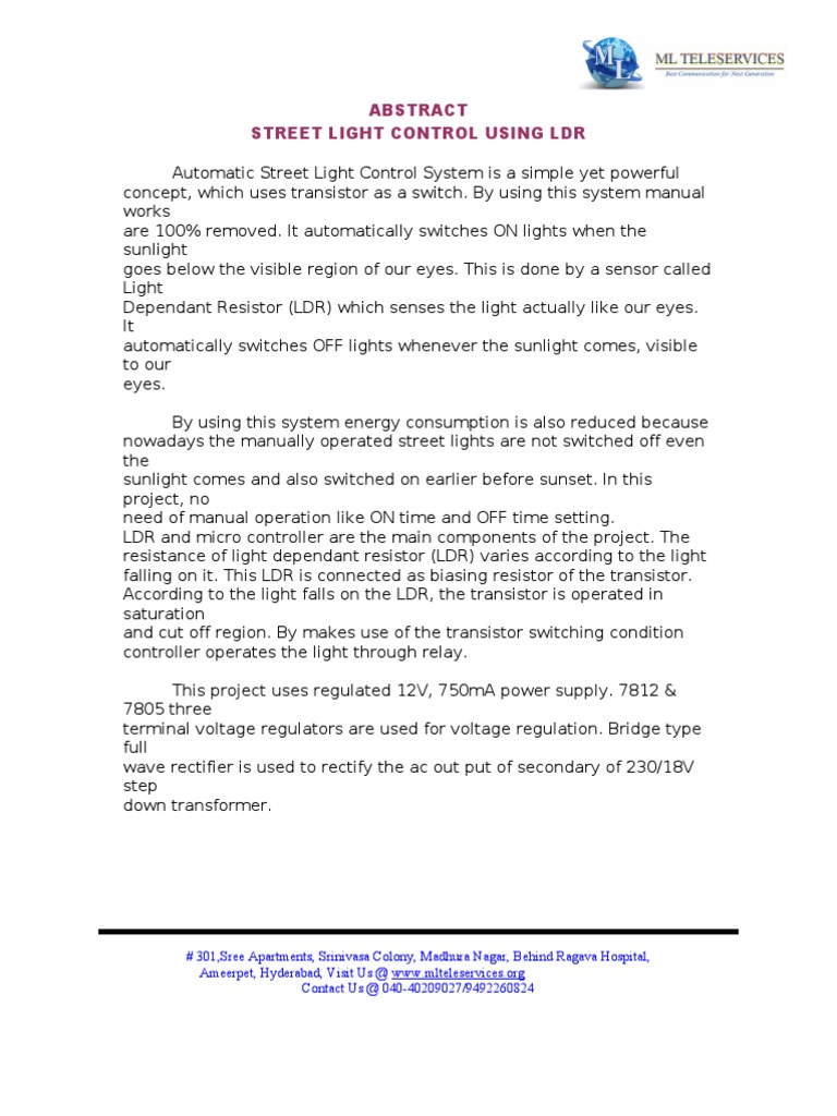 Automatic LDR Street Light Control | PDF