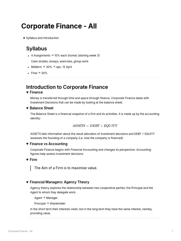 Corporate Finance Overview and Concepts | PDF | Equity (Finance ...