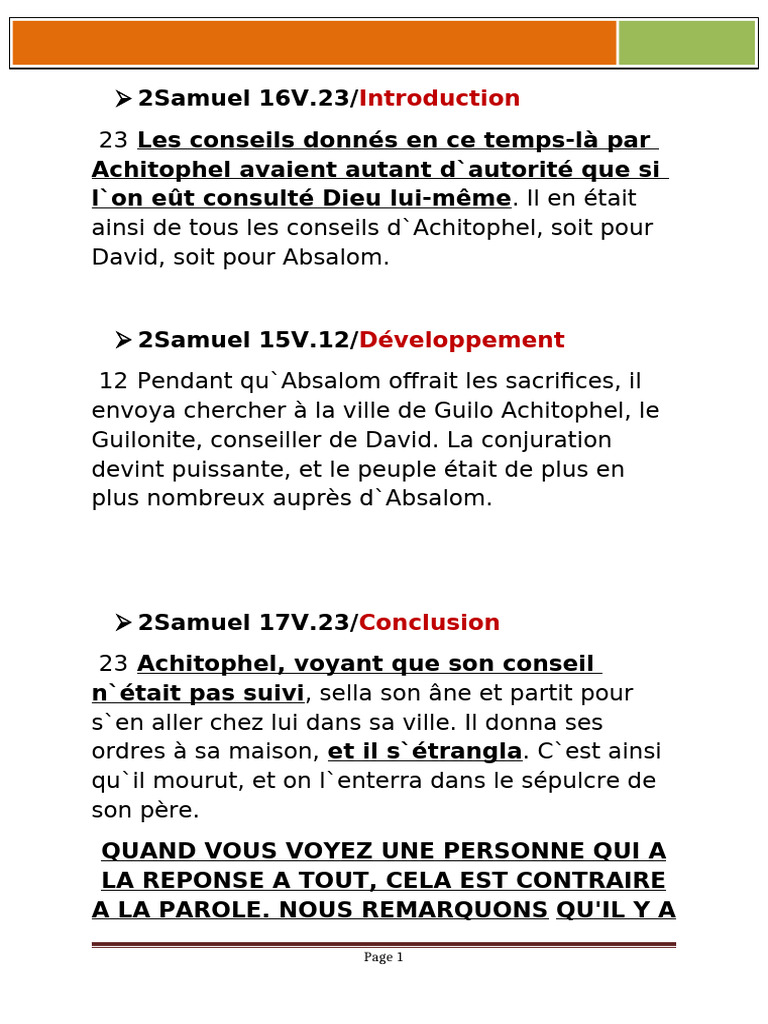 Prédication sur Achitophel et l'humilité | PDF | Saint-Esprit