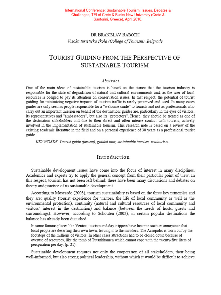 Role of Guides in Sustainable Tourism | PDF | Tourism | Experience