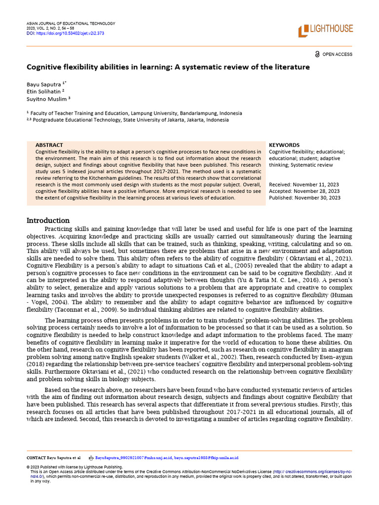 Systematic Review of Cognitive Flexibility in Education | PDF | Thought ...