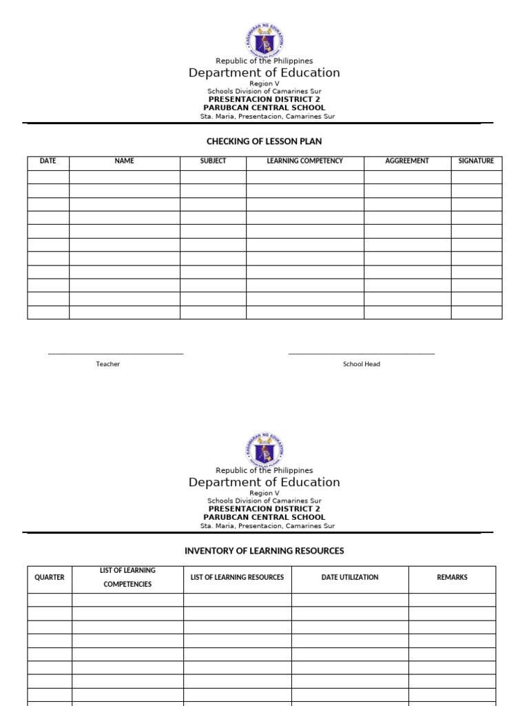 Lesson Plan and Resource Inventory Guide | PDF | Teaching | Pedagogy
