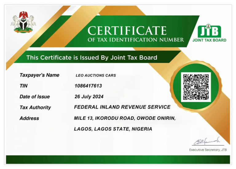 TIN CERT Copy-1 | PDF