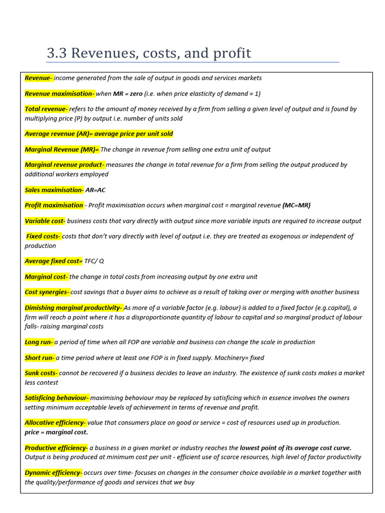 Revenue, Costs, and Profit Analysis | PDF | Average Cost | Profit ...