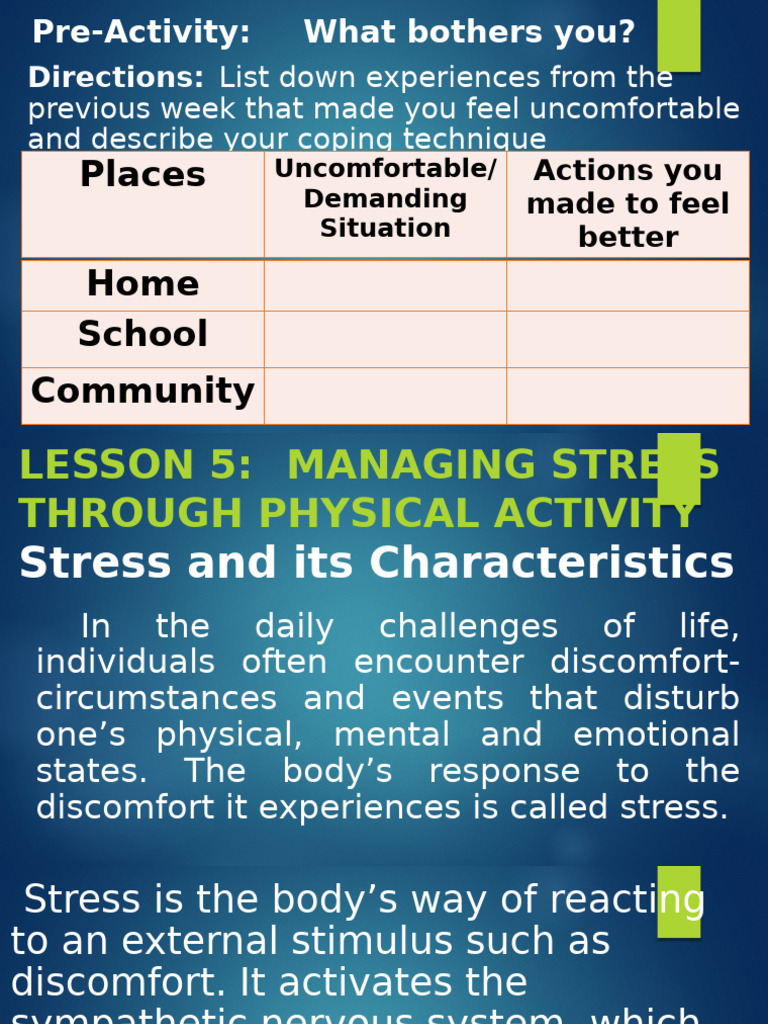 Stress Management through Activity | PDF | Stress (Biology) | Physical ...