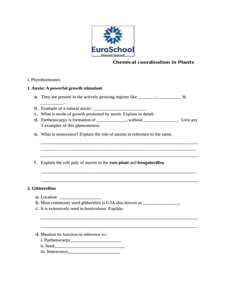 ESBIO - Chemical Coordination in Plants - Phase I WS | PDF | Plant ...