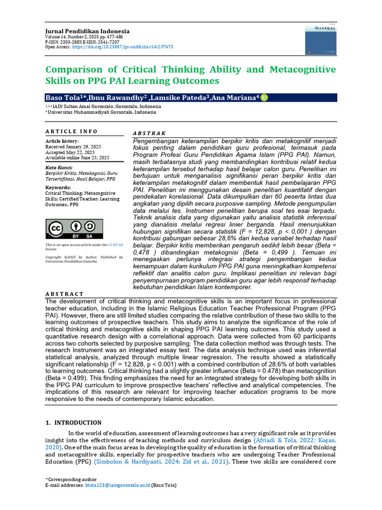 Comparison of Critical Thinking Ability | PDF | Quantitative Research ...