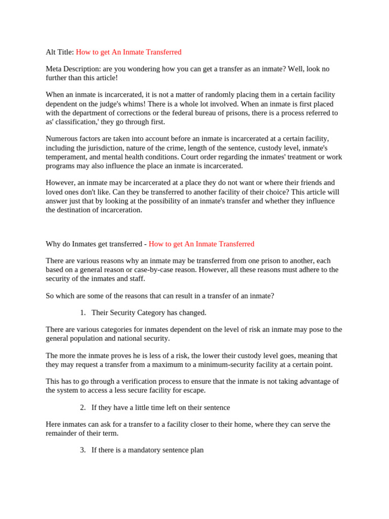 Guide to Inmate Transfer Requests | PDF | Prison | Prisoner
