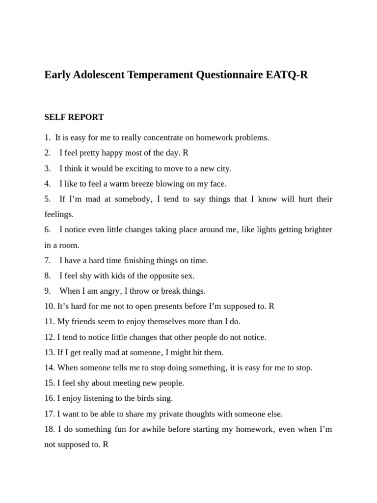 Early Adolescent Temperament Questionnaire Eatq Pdf
