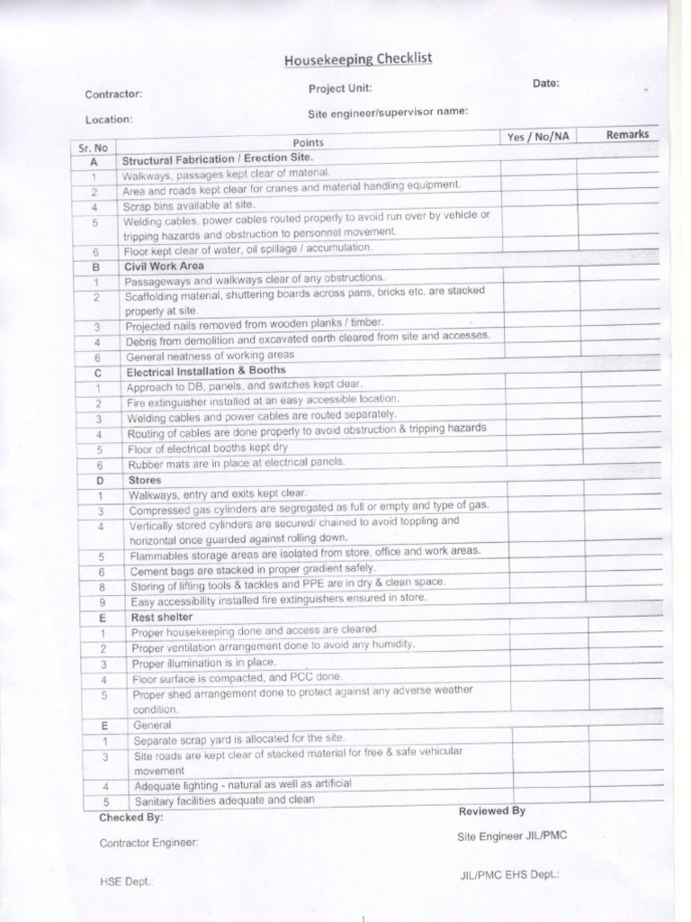 Housekeeping Checklist | PDF