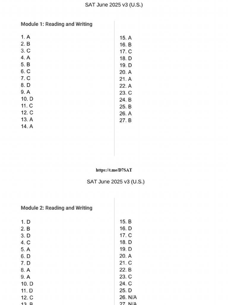 SAT Answers for 2025 Exams | PDF