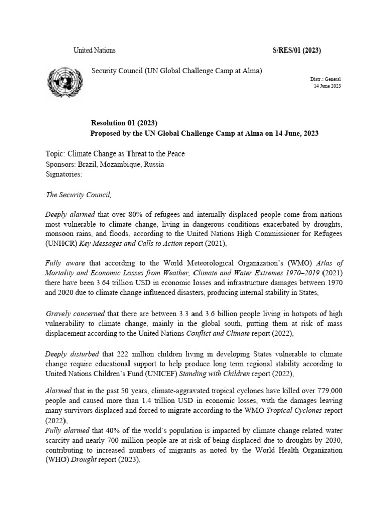 UN Resolution on Climate Change Impact | PDF | Climate Resilience ...