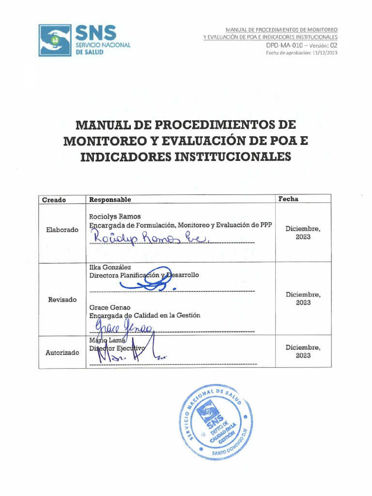 DPD MA 010 V2 Manual de Procedimiento de Monitoreo y Evaluacion de POA ...