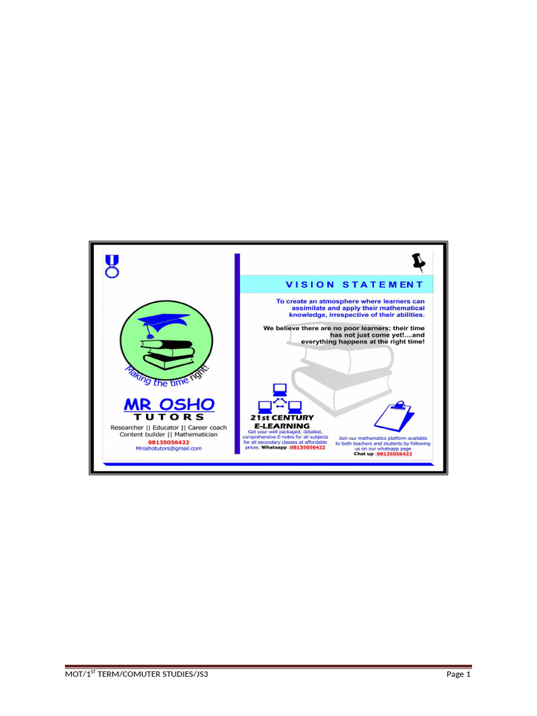 JSS 3 Computer Studies E-Learning Notes | PDF | Spreadsheet | World ...