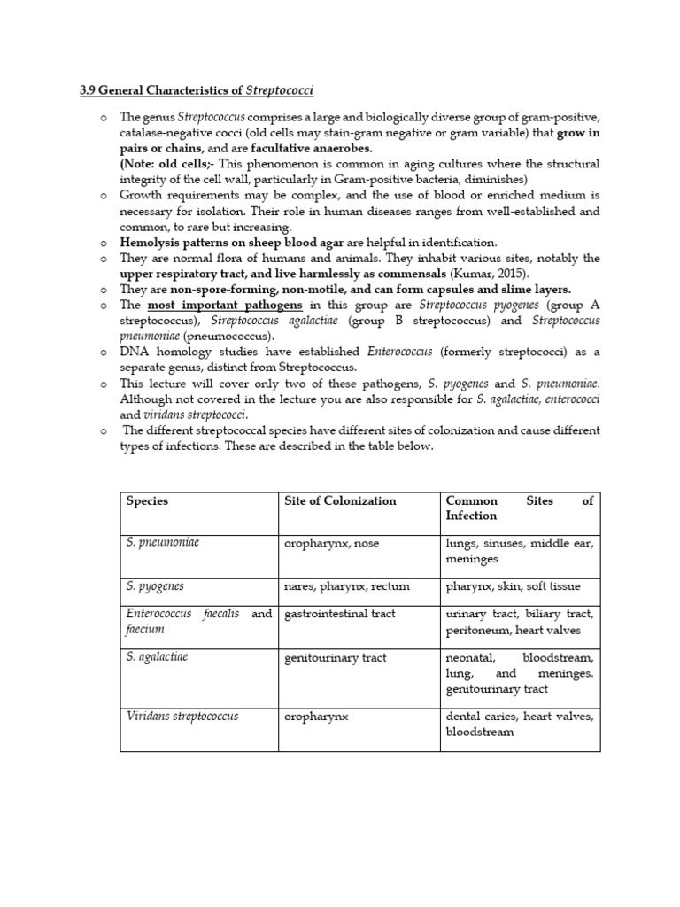 Streptococci Characteristics and Pathogens | PDF | Streptococcus ...