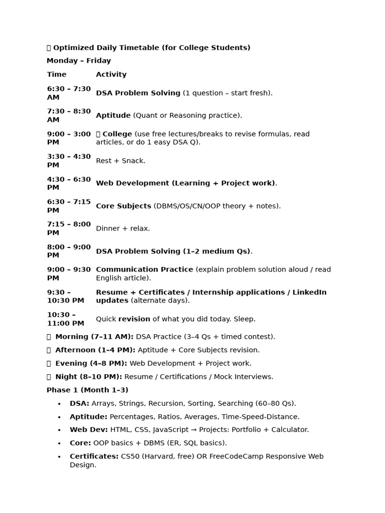 College Student Daily Study Schedule | PDF | Computing