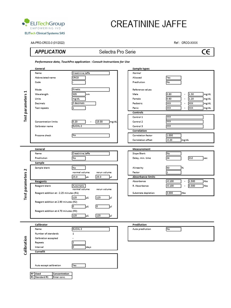 Creatinine Jaffe Test Parameters | PDF