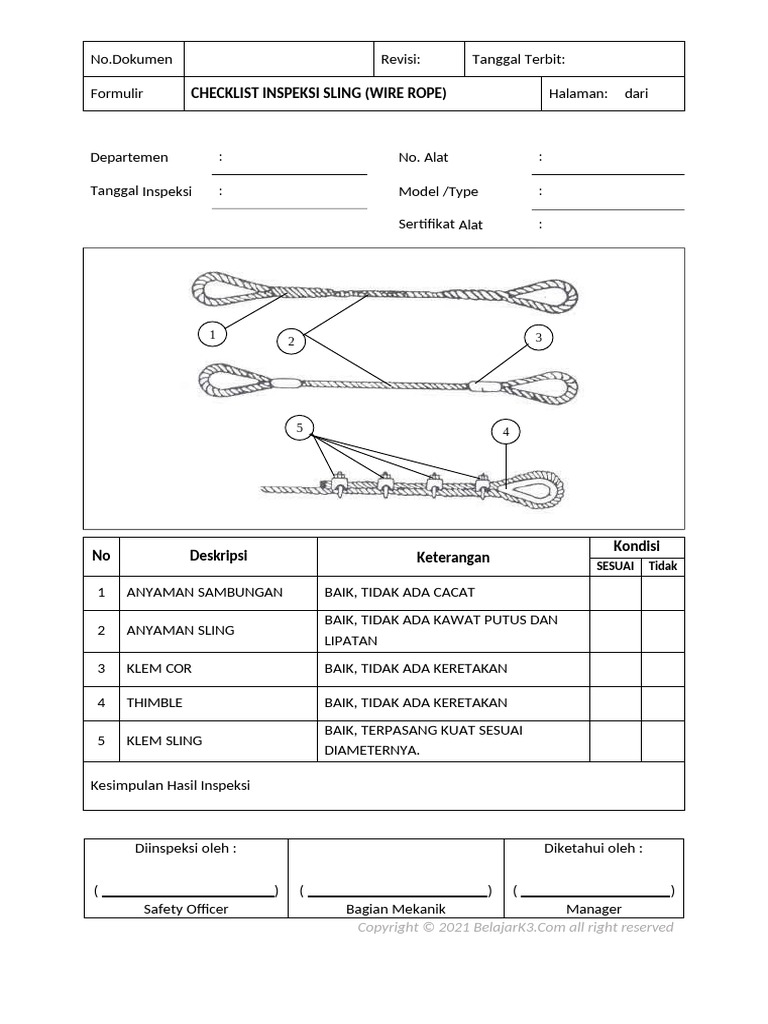 Checklist Inspeksi Sling Wire Rope | PDF