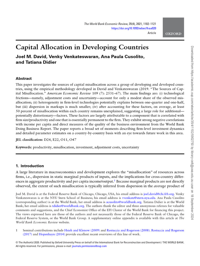 Capital Misallocation in Developing Economies | PDF | Autocorrelation ...