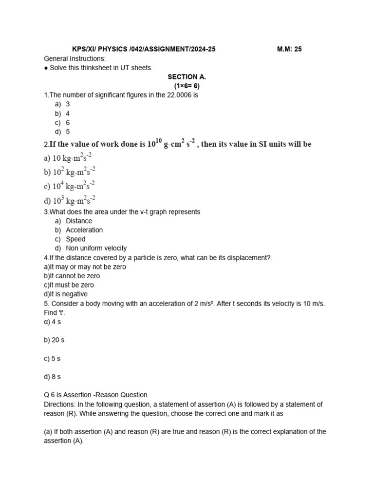 Physics Assignment 2024-25 Overview | PDF | Velocity | Acceleration