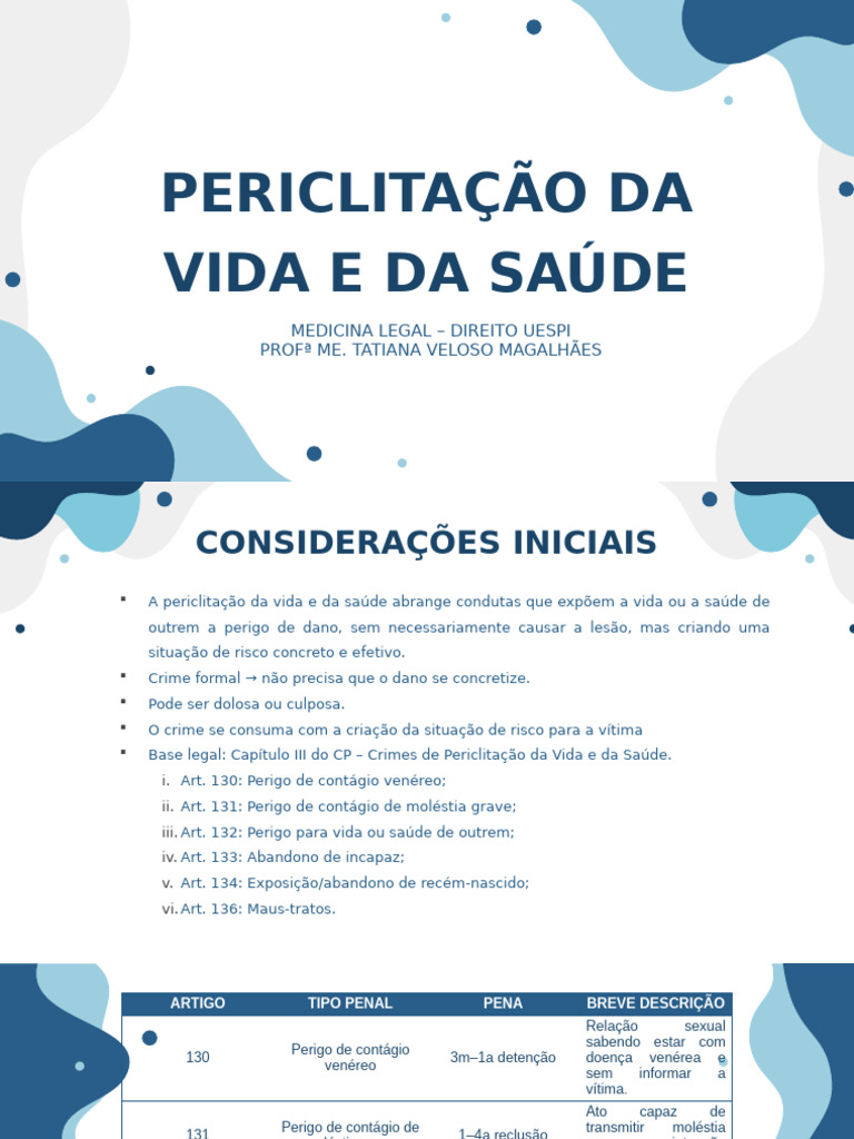 Periclitação da Vida e Saúde: Análise Legal | PDF | Crimes | Crime e ...