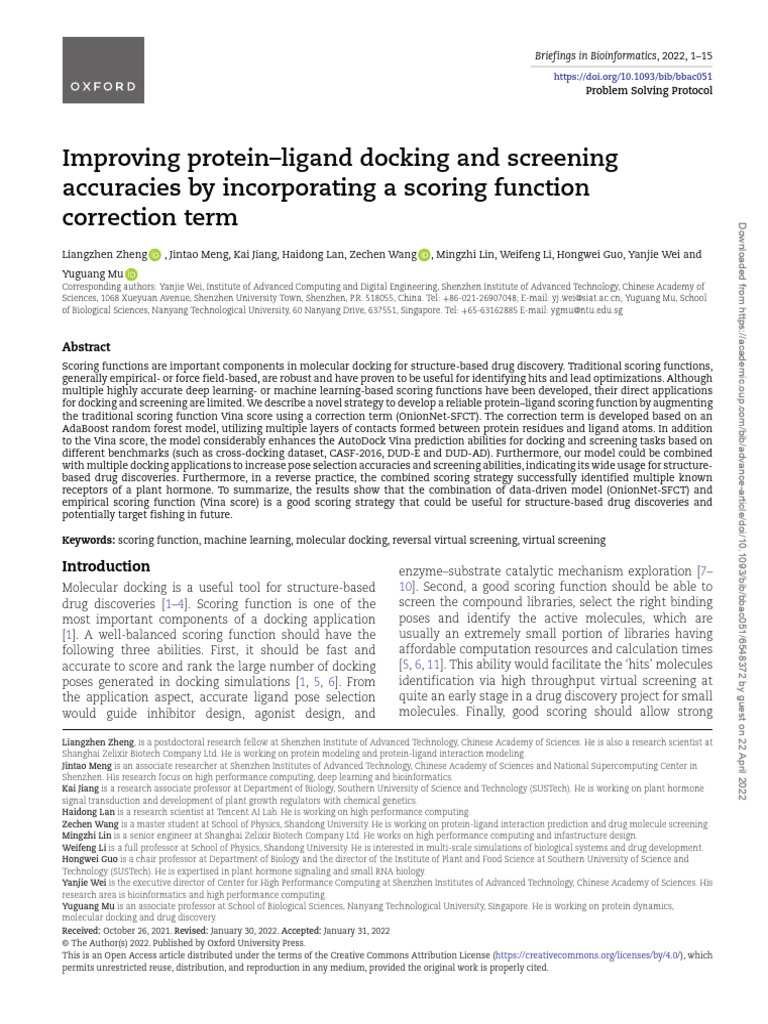 Enhancing Protein-Ligand Scoring Functions | PDF | Docking (Molecular ...