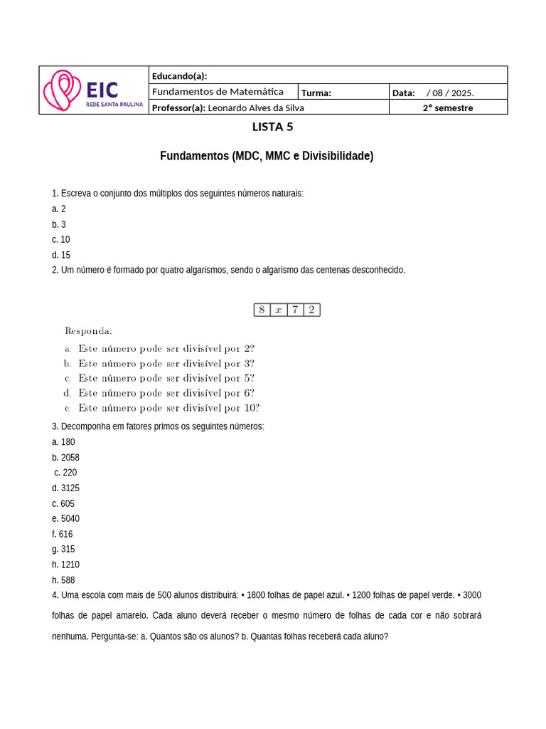 Fundamentos de Matemática: MDC e MMC | PDF