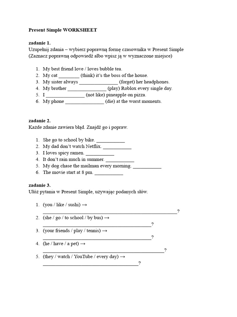 Present Simple WORKSHEET | PDF
