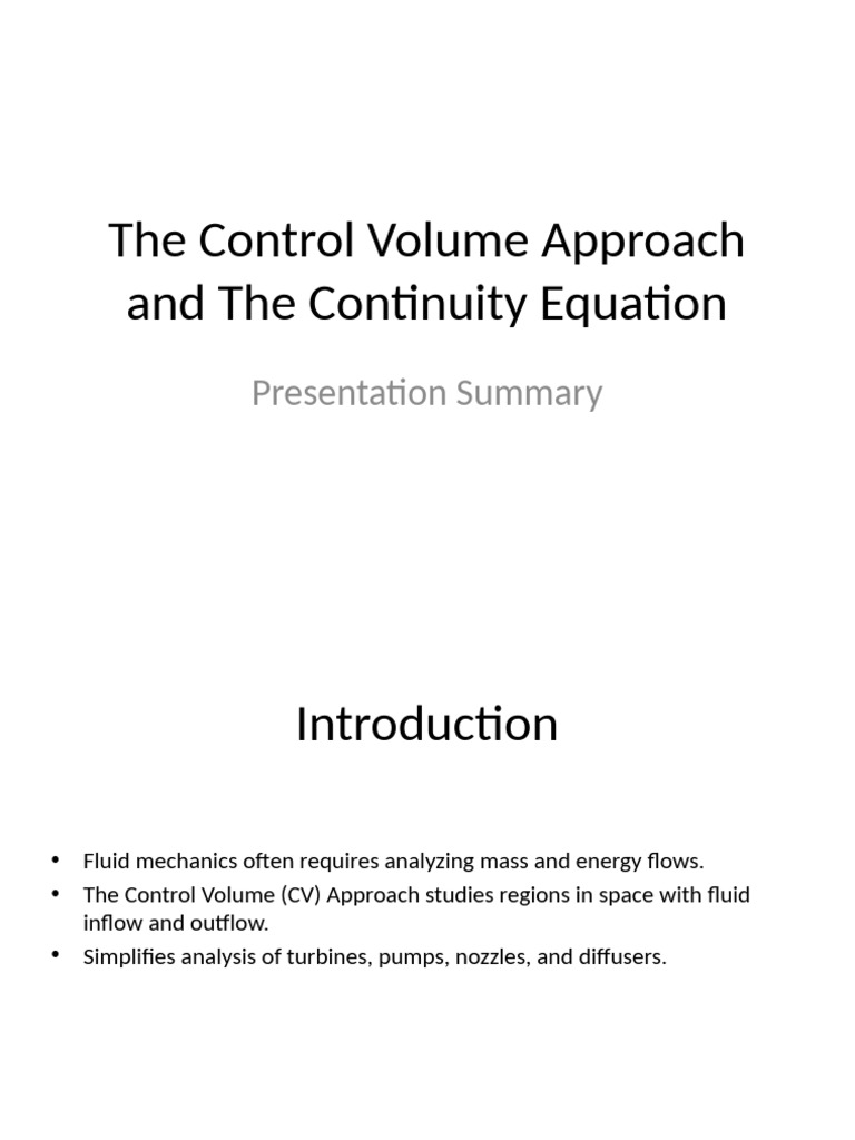 Control Volume Approach in Fluid Mechanics | PDF