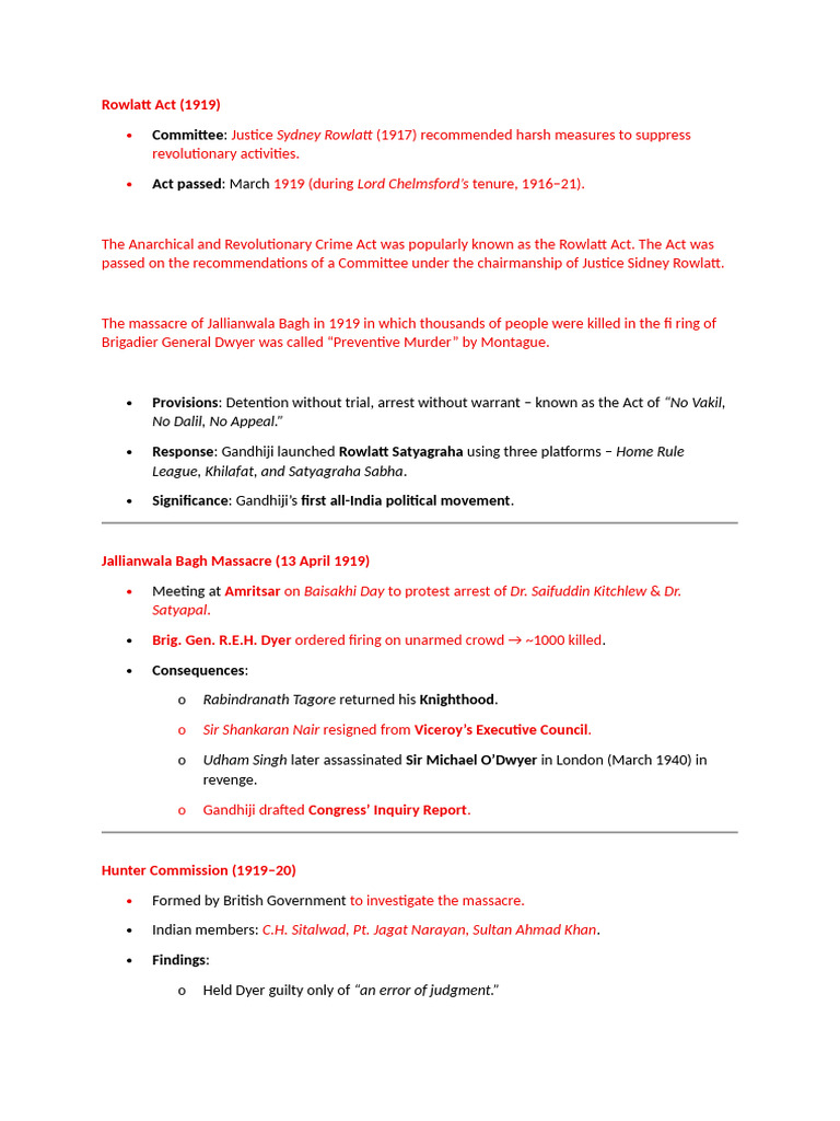 Rowlatt Act and Jallainwla Bagh | PDF