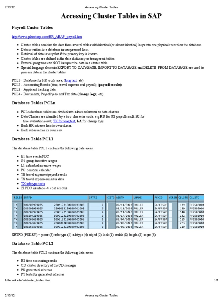 Accessing SAP Cluster Tables PDF Payroll Information Retrieval