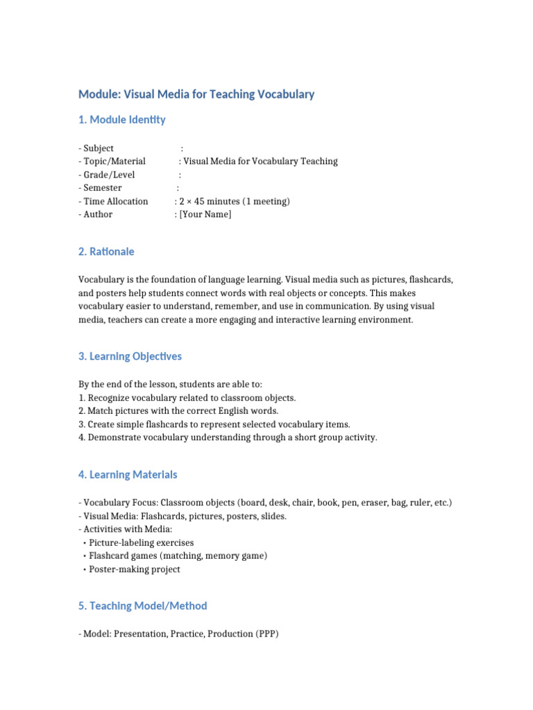 Visual Media for Vocabulary Teaching | PDF | Vocabulary | Learning