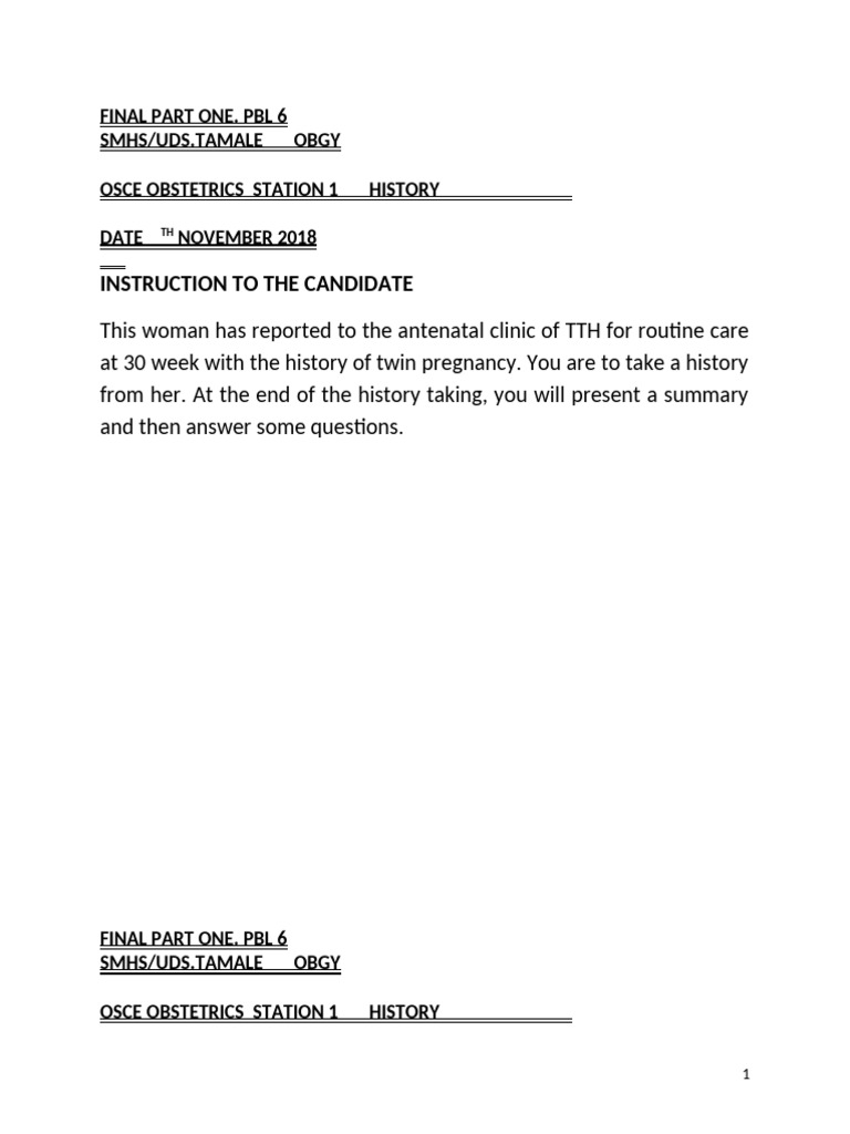 Obs Osce Hx Multiple Pregnancy 2 Pdf Pregnancy Fetus