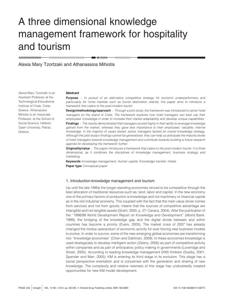 3D Knowledge Management in Tourism | PDF | Strategic Management | Knowledge
