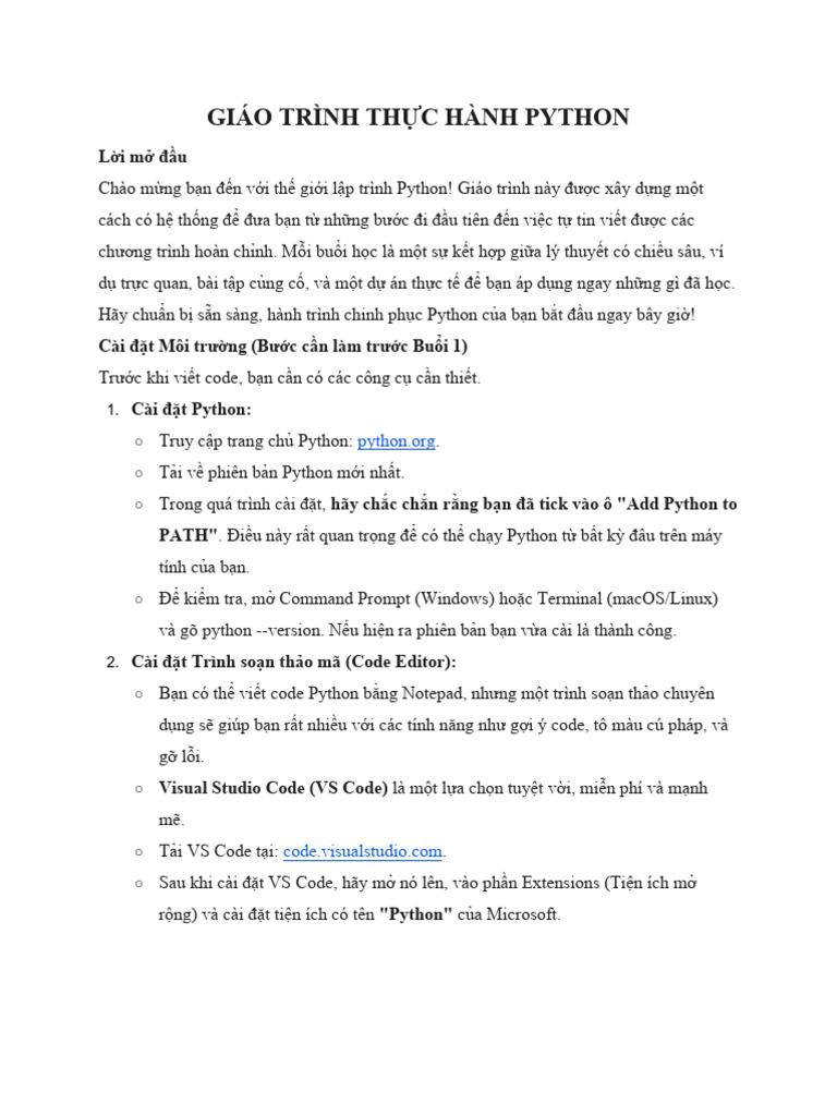 Giáo Trình TH C Hành Python - Bu I 1 | PDF